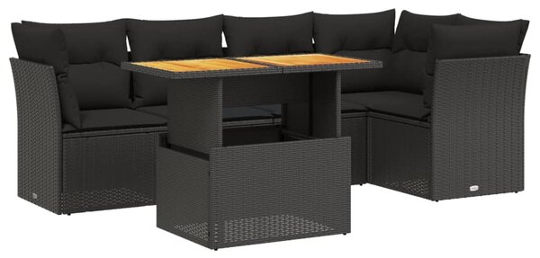 5 részes fekete polyrattan kerti kanapészett párnákkal