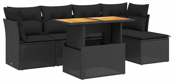 6 részes fekete polyrattan kerti ülőgarnitúra párnákkal