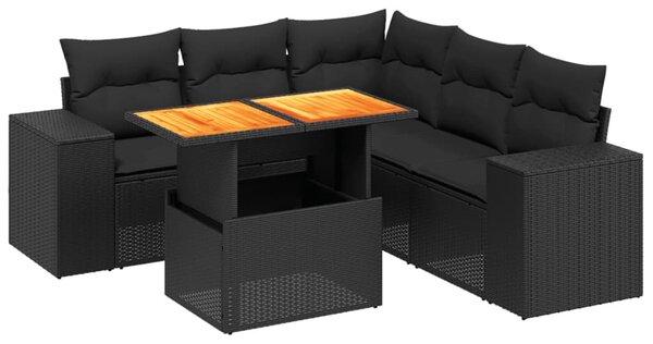 6 részes fekete polyrattan kerti ülőgarnitúra párnákkal