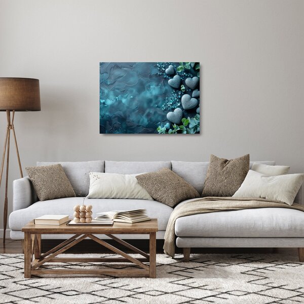 Üveg kép - Szív alakú kövek (70x50 cm)