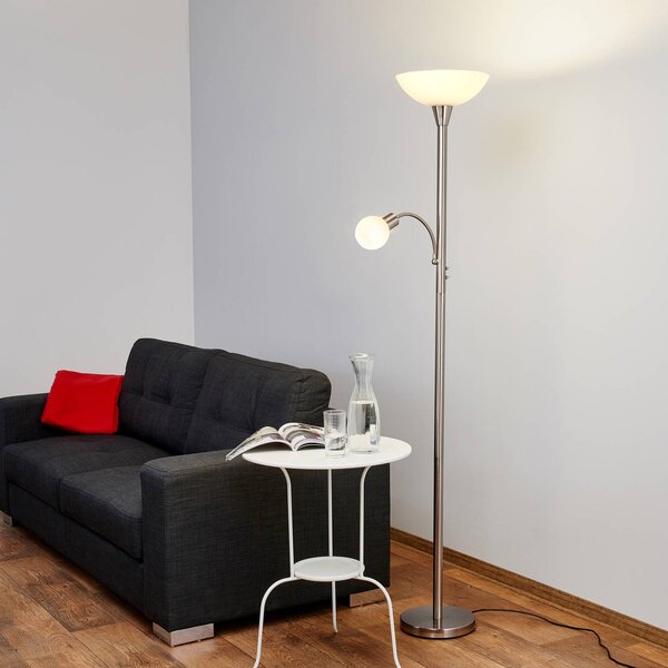Lindby Elaina álló lámpa, olvasólámpa, nikkel színű, 180 cm, E27, Alu / szürke / cink, Nappali / Étkező, fém, Modern