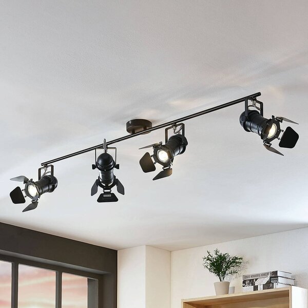 Lindby Tilen mennyezeti spotlámpa, 4 lámpás, fekete, fém, 125cm, dimmelhető, Fekete, Nappali / Étkező, fém, Indusztriális dizájn