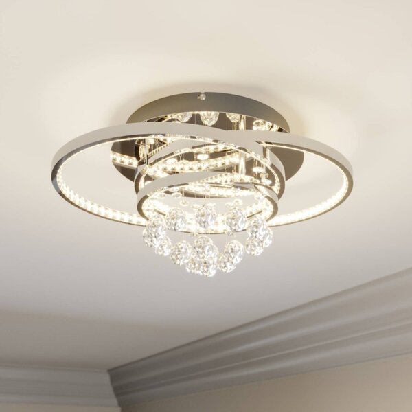 Lucande LED mennyezeti világítás Keely, króm színű, kristály, 45 cm, dimmelhető, Króm / ezüst, Nappali / Étkező, fém, Modern