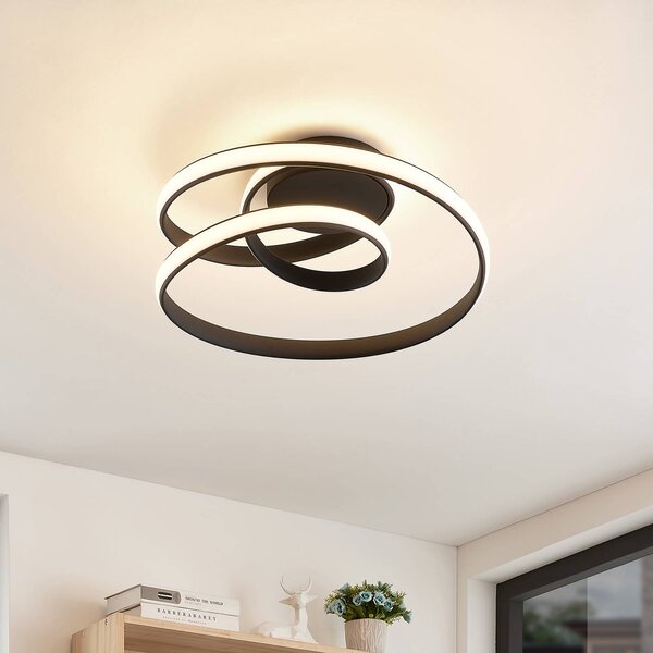 Lucande LED mennyezeti lámpa Sakina, fekete, fém, Ø 48cm, dimmelhető, Fekete, Nappali / Étkező, fém, Dizájn