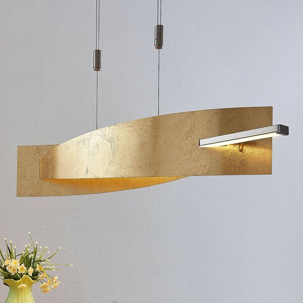 Lucande LED-es függőlámpa Marija, 101 cm, arany színű, fényerőszabályzóval, dimmelhető, Sárgaréz / arany, Nappali / Étkező, fém, Modern