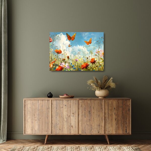 Üveg kép - Pillangók a nyári réten (70x50 cm)