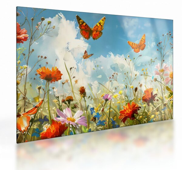 Üveg kép - Pillangók a nyári réten (70x50 cm)
