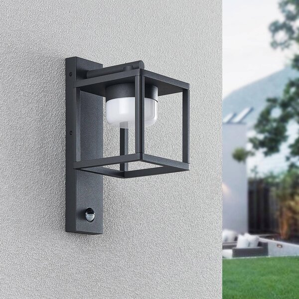 Lucande Timio kültéri fali lámpa, downlight, érzékelő, GX53, IP44, dimmelhető, Alu / szürke / cink, Alumínium, Modern