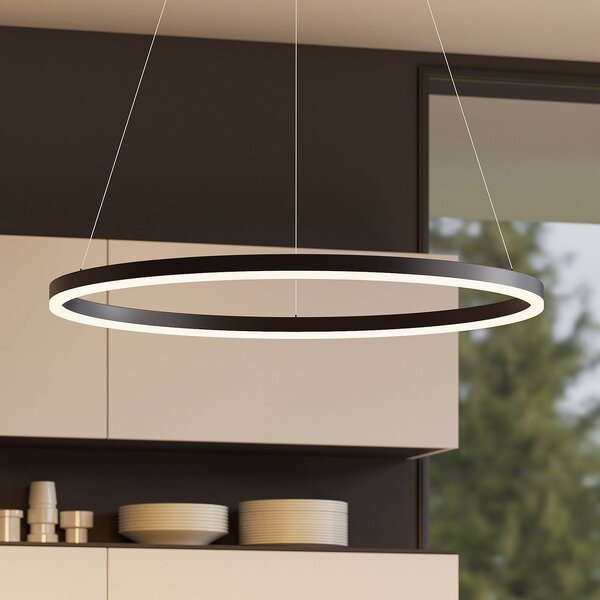 Arcchio Albiona LED lógó világítás, fekete, 1 gyűrű, Ø 80 cm, dimmelhető, Fekete, Konyha, fém, Modern