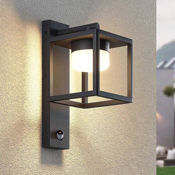 Lucande Timio kültéri fali lámpa, downlight, érzékelő, GX53, IP44, dimmelhető, Alu / szürke / cink, Alumínium, Modern