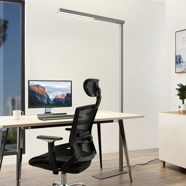 Arcchio LED-es irodai állólámpa Tamilo, ezüst, fém, 194cm, Alu / szürke / cink, Dolgozószoba / Iroda, Alumínium, Modern