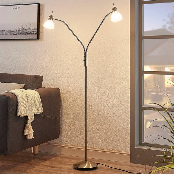 Lindby állólámpa Gwendolin, 160 cm, nikkel színű, 2-lámpás., Alu / szürke / cink, Nappali / Étkező, fém, Modern