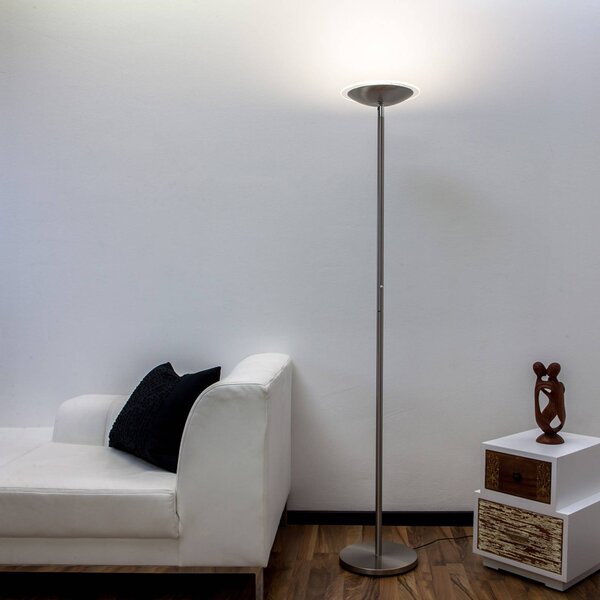Lindby Malea LED álló lámpa, nikkel színű, dimmelhető, 180 cm, dimmelhető, Alu / szürke / cink, Nappali / Étkező, fém, Modern