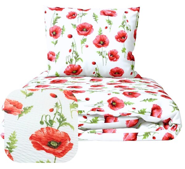 Fehér pipacsok krepp ágyneműhuzat TiaHome - 1x Párna 90x70cm, 1x Paplan 140x200cm