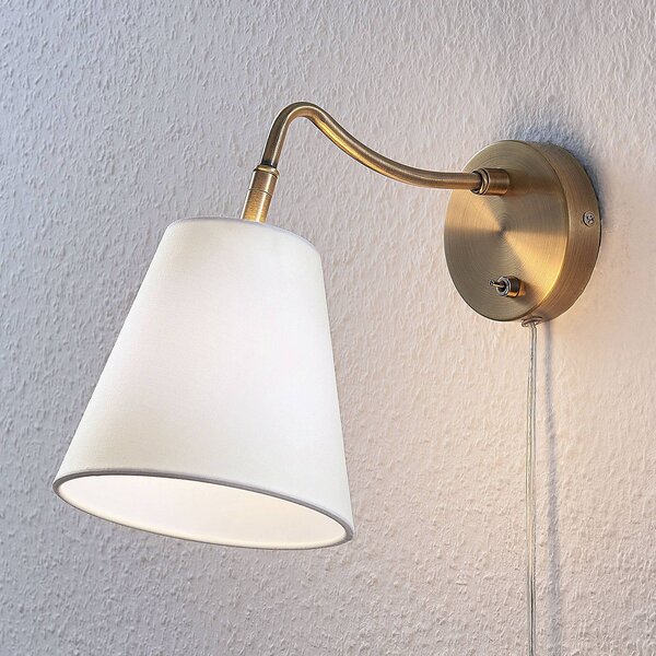 Lindby fali lámpa Ethan, fehér/öreg sárgaréz, dugós, 28 cm, E14, Sárgaréz / arany, Nappali / Étkező, Antik