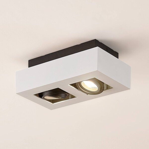 Arcchio spotlámpa Vince, 25 cm, 2-lámpás, fehér/fekete, GU10, dimmelhető, Fehér / opál, Folyosó, Alumínium, Modern