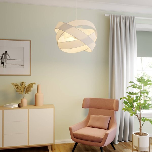 Lindby függőlámpa Simaria, fehér, textil, Ø 60 cm, E27, dimmelhető, Fehér / opál, Nappali / Étkező, Textil / szövet / selyem, Modern