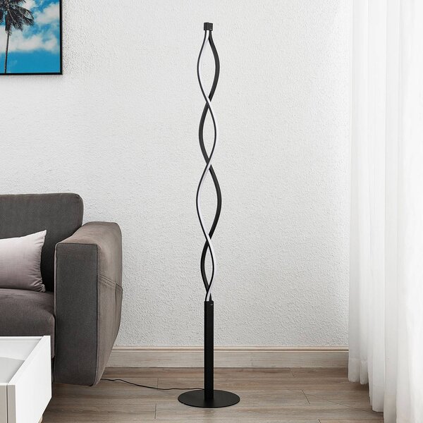 Lindby LED állólámpa Welina, fekete, 150 cm, dimmelhető, dimmelhető, Fekete, Nappali / Étkező, fém, Modern