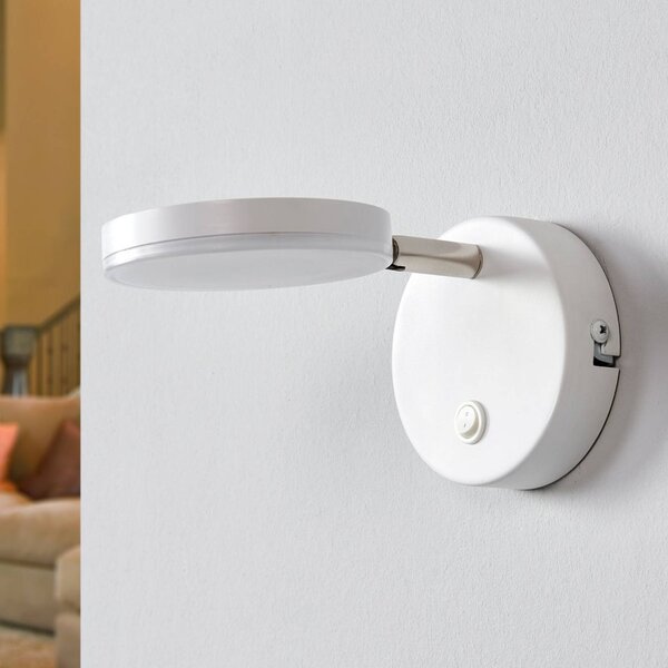 Lindby LED fali lámpa Milow, fehér, 9,6 cm magas, kapcsoló, Fehér / opál, Nappali / Étkező, Műanyag, Modern