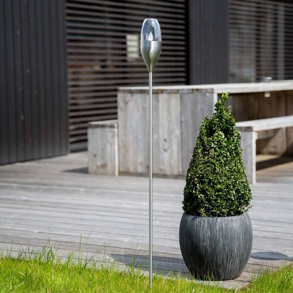 Lindby LED napelemes világítás Jari, magasság 122 cm, rozsdamentes acél,, Alu / szürke / cink, Rozsdamentes acél, Modern