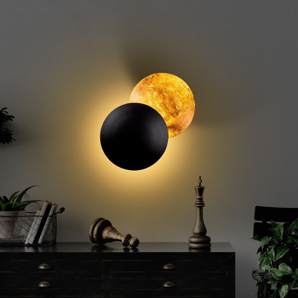 Moon fali lámpa, fekete-arany