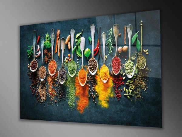 Edzett üveg fali dekoráció, fűszerek, 46x72 cm