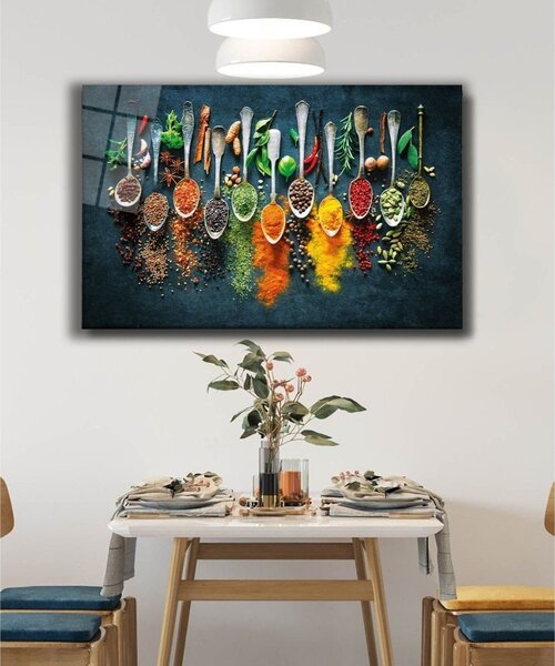Edzett üveg fali dekoráció, fűszerek, 46x72 cm