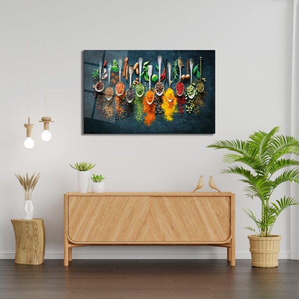Edzett üveg fali dekoráció, fűszerek, 46x72 cm