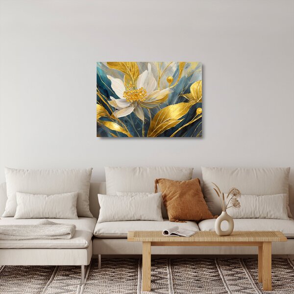 Üveg kép - Festmény arany virágok (70x50 cm)