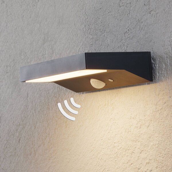 Lindby LED-es napelemes kültéri fali lámpa Maresia, érzékelő, antracit, Alu / szürke / cink, Műanyag, Modern