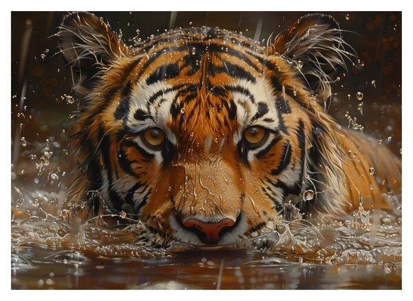 Üveg kép - Portré egy tigris a vízben (70x50 cm)