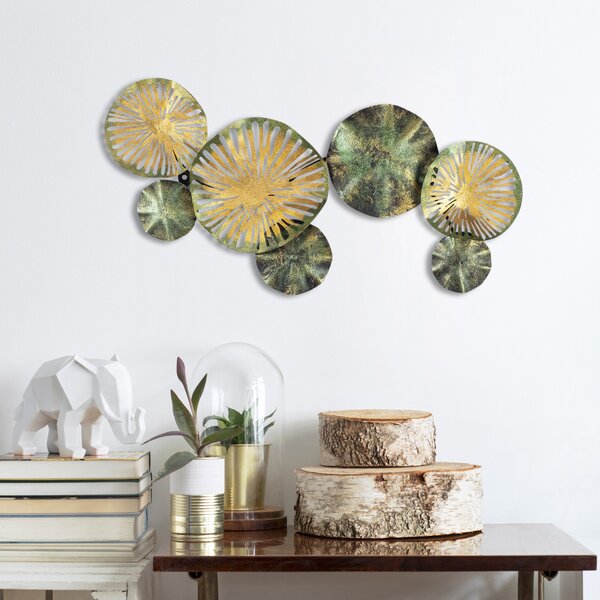 Fém fali dekoráció, circles, zöld-sárga 74x38 cm