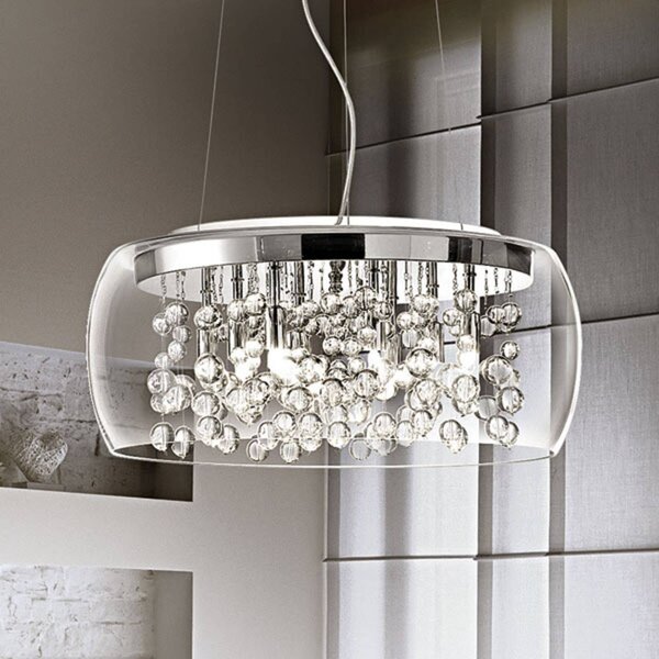 IDEAL LUX Audi függő lámpa átlátszó üvegből, Ø50 cm, dimmelhető, Tiszta / átlátszó, Nappali / Étkező, Üveg, Dizájn