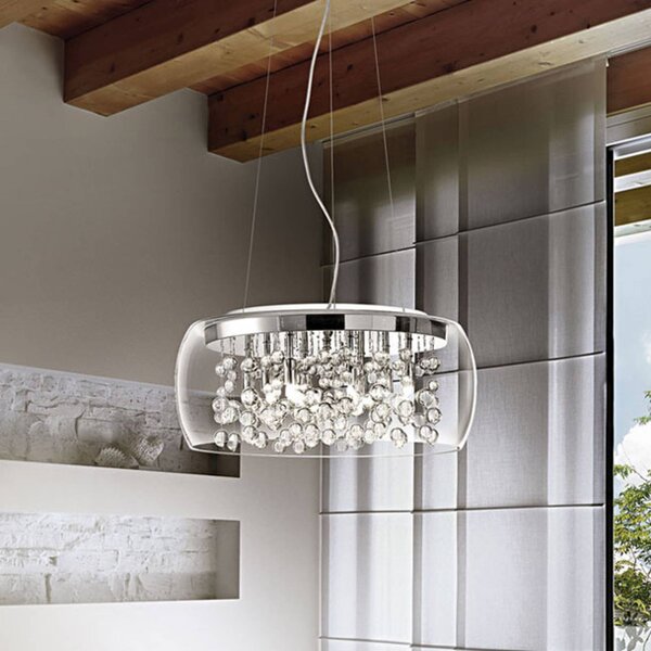 IDEAL LUX Audi függő lámpa átlátszó üvegből, Ø50 cm, dimmelhető, Tiszta / átlátszó, Nappali / Étkező, Üveg, Dizájn
