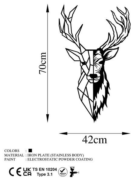 Fém fali dekoráció, deer, 42x70 cm