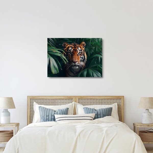 Üveg kép - Egy tigris portréja a dzsungelben (70x50 cm)
