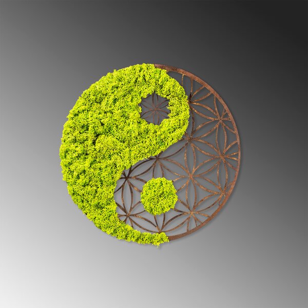 Fa és moha fali dekoráció, yin-yang, 44 cm