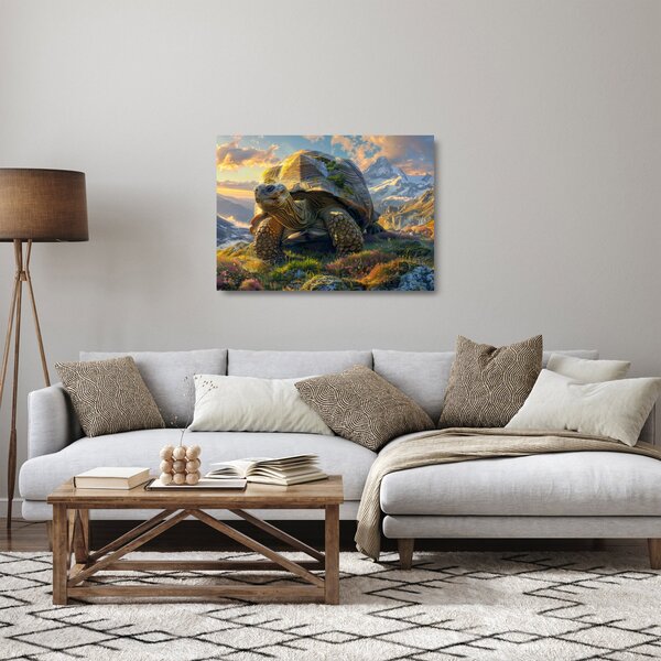 Üveg kép - Teknős és hegyvidéki táj (70x50 cm)