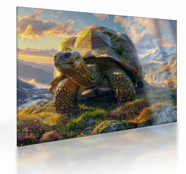 Üveg kép - Teknős és hegyvidéki táj (70x50 cm)