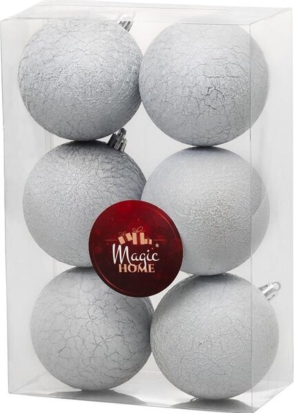 MagicHome karácsonyi gömbök, 6 db, fehér, karácsonyfára, 8 cm