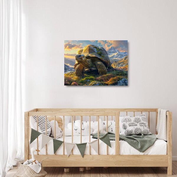 Üveg kép - Teknős és hegyvidéki táj (70x50 cm)