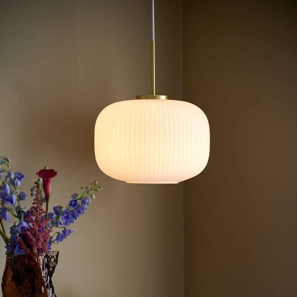 Nordlux Milford függőlámpa, opálfehér/réz, Ø 30 cm, dimmelhető, Fehér / opál, Nappali / Étkező, Üveg