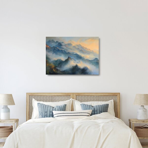 Üveg kép - Festett hegyi táj (70x50 cm)