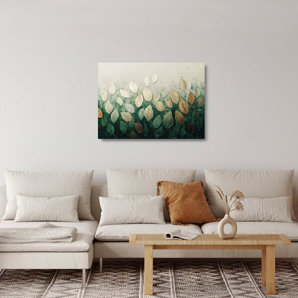 Üveg kép - Arany-zöld levelek (70x50 cm)