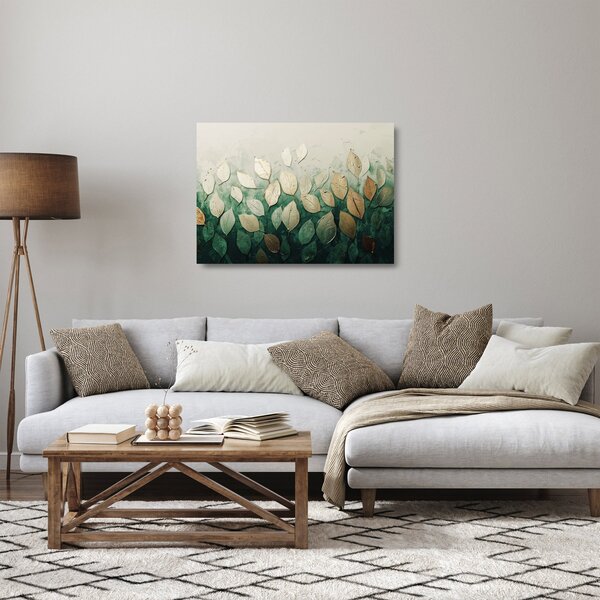 Üveg kép - Arany-zöld levelek (70x50 cm)