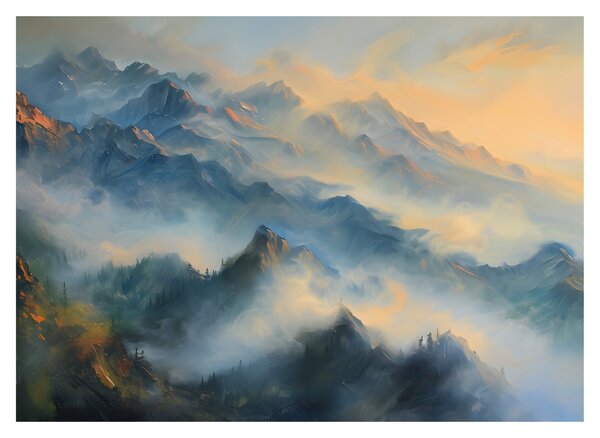 Üveg kép - Festett hegyi táj (70x50 cm)
