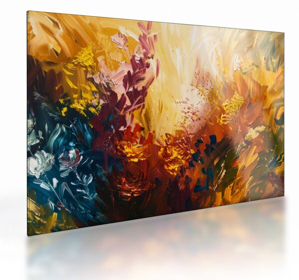 Üveg kép - Absztrakt festmény a virágokról (70x50 cm)