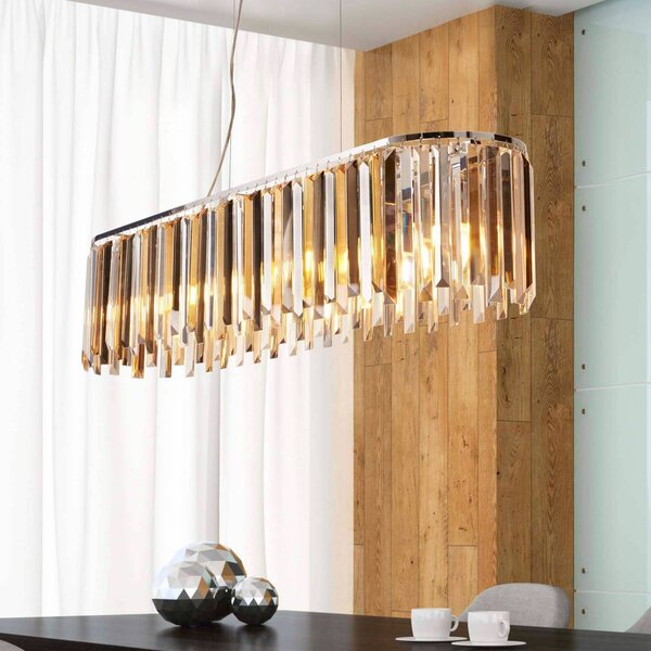 Searchlight Clarissa függőlámpa kristály prizmákkal, 100 cm, dimmelhető, Nappali / Étkező, fém