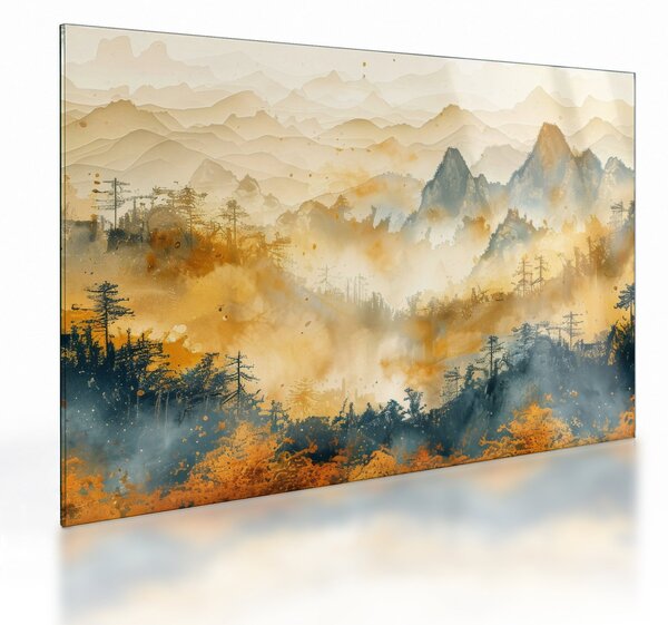 Üveg kép - Hegyek, akvarell (70x50 cm)