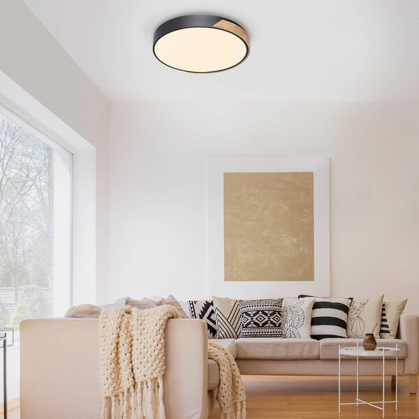 Q-Smart-Home Paul Neuhaus Q-BILA LED menny. fekete/tölgyfa, dimmelhető, Fekete, Nappali / Étkező, fém